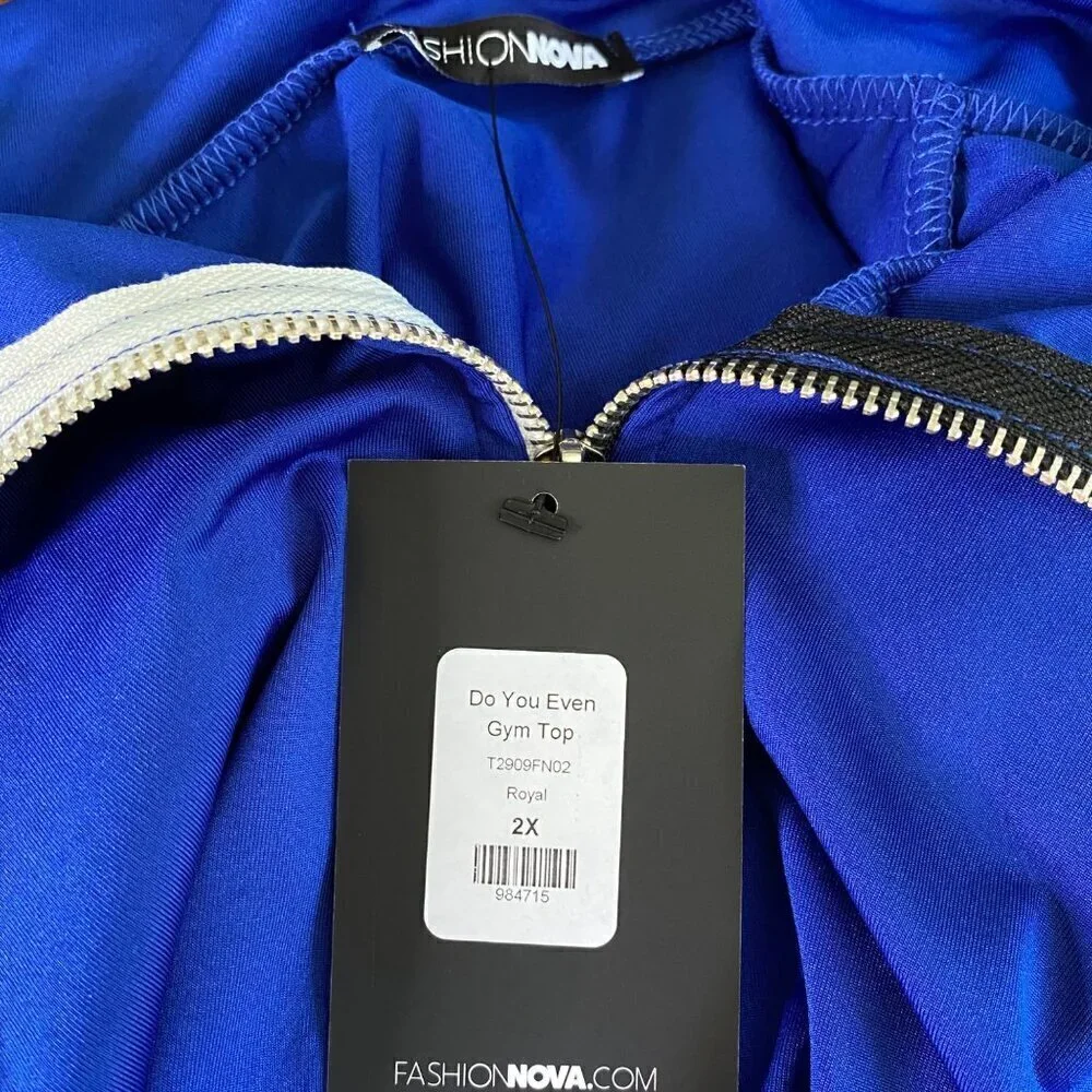 Fashion Nova NWT Royal Blue Mock Neck Top, Do You Even Gym Women's Size 2X - Picture 9 of 11